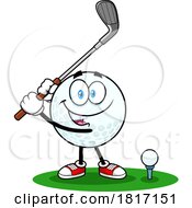 Cartoon Golf Ball Mascot Teeing Off Licensed Clipart