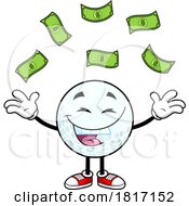 Cartoon Cash Raining Down On A Golf Ball Mascot Licensed Clipart