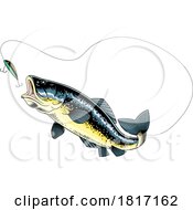 Cartoon Largemouth Bass Fish Chasing A Lure Licensed Clipart