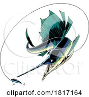 Cartoon Blue Marlin Fish Chasing A Lure Licensed Clipart