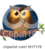 Cartoon Happy Owl On A Branch Licensed Clipart