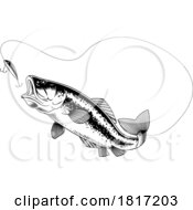 Cartoon Largemouth Bass Fish Chasing A Lure Licensed Clipart