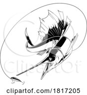 Cartoon Blue Marlin Fish Chasing A Lure Licensed Clipart