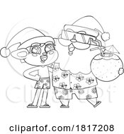 Poster, Art Print Of Cartoon Vacation Santa And Elf With A Coconut Licensed Clipart