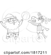 Poster, Art Print Of Cartoon Vacation Santa Claus And Reindeer Playing With A Beach Ball Licensed Clipart