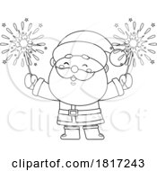 Poster, Art Print Of Cartoon Santa Claus With Sparklers Licensed Clipart