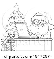 Cartoon Santa Claus Using A Laptop Licensed Clipart