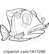 Cartoon Fish With A Hook Stuck In Its Lip Licensed Clipart