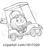 Cartoon Golf Ball Mascot Driving A Cart Licensed Clipart