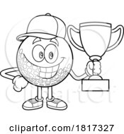 Cartoon Golf Ball Mascot With A Trophy Licensed Clipart