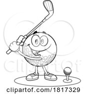 Cartoon Golf Ball Mascot Teeing Off Licensed Clipart