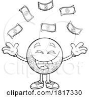 Cartoon Cash Raining Down On A Golf Ball Mascot Licensed Clipart