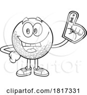 Cartoon Golf Ball Mascot With A Foam Finger Licensed Clipart