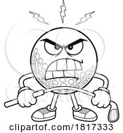 Cartoon Angry Golf Ball Mascot Bending A Club Licensed Clipart