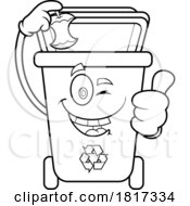 Cartoon Recycle Bin Mascot Inserting An Apple Core Licensed Clipart