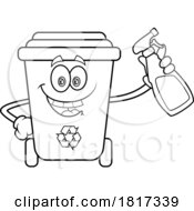 Cartoon Recycle Bin Mascot With A Cleaning Bottle Licensed Clipart