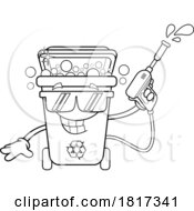 Cartoon Recycle Bin Mascot Power Washing Licensed Clipart