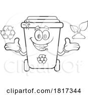 Cartoon Recycle Bin Mascot With A Plant And Arrows Licensed Clipart