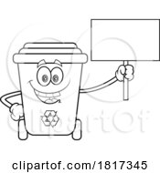 Cartoon Recycle Bin Mascot Holding A Sign Licensed Clipart