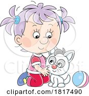 Cartoon Girl Petting Her Kitten Licensed Clipart