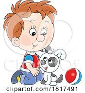 Cartoon Boy Petting His Puppy Licensed Clipart