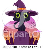 Halloween Witch Cat In A Cemetery Licensed Clipart