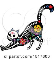 Mexican Day Of The Dead Sugar Skull Stretching Cat Skeleton Clipart