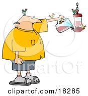 Clipart Illustration Of A Balding White Man Surrounded By Hummingbirds Filling A Feeder Full Of Red Nectar by djart