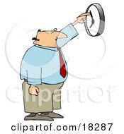 Poster, Art Print Of White Businessman Anxious To End The Work Day Moving The Hands Of A Wall Clock