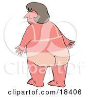 Clipart Illustration Of A Chubby White Woman With A Bad Sunburn And Tan Lines Around Her Bikini Top And Bottoms