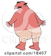 Clipart Illustration Of A Chubby Bald White Man With A Bad Sunburn And Tan Lines Where His Swimming Trunks Were