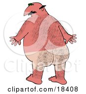 Clipart Illustration Of A Hairy Chubby Bald White Man With A Bad Sunburn And Tan Lines Where His Swimming Trunks Were