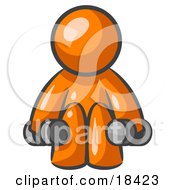 Poster, Art Print Of Orange Man Lifting Dumbbells While Strength Training