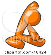 Orange Man Sitting On A Gym Floor And Stretching His Arm Up And Behind His Head by Leo Blanchette