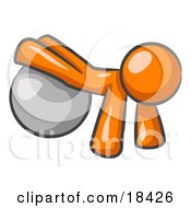 Clipart Illustration Of An Orange Man Strength Training His Arms And Legs While Using A Yoga Exercise Ball