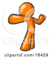 Orange Man Stretching His Arms And Back Or Punching The Air