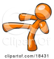 Clipart Illustration Of An Orange Man Kicking Perhaps While Kickboxing
