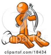 Clipart Illustration Of An Orange Man A Hunter Holding A Bow And Arrow Over A Dead Buck Deer by Leo Blanchette