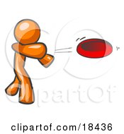 Clipart Illustration Of An Orange Man Tossing A Red Flying Disc Through The Air For Someone To Catch