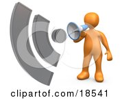Orange Person Holding And Speaking Through A Megaphone With Sound Waves Resembing An Rss Symbol