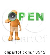 Orange Person Holding A Megaphone With The Word Open