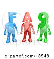Three Colorful People Figures One Blue One Red And One Green With Heads In The Shape Of Letters Reading Faq