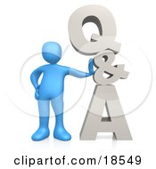 Clipart Illustration Of A Blue Person Leaning Against QA Which Could Be Used As An Icon To Direct Web Customers To Questions And Answers by 3poD #COLLC18549-0033
