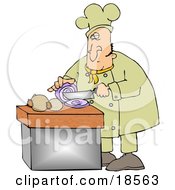 White Male Chef Crying While Slicing Purple Onions