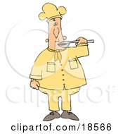 White Male Chef Preparing To Taste Food From A Spoon