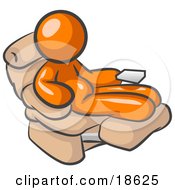 Chubby And Lazy Orange Man With A Beer Belly Sitting In A Recliner Chair With His Feet Up