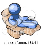Clipart Illustration Of A Chubby And Lazy Blue Man With A Beer Belly Sitting In A Recliner Chair With His Feet Up by Leo Blanchette