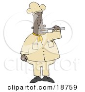 Poster, Art Print Of Black Male Chef Preparing To Taste Food From A Spoon
