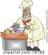 Mexican Male Chef Crying While Slicing Purple Onions
