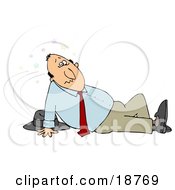Clipart Illustration Of A Dazed And Confused Businessman Seeing Stars And Sitting On The Floor After Taking A Nasty Fall And Injuring Himself At The Office